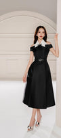 Nemo Fit and Flare Cold Shoulder Sleeved Taffeta Midi Dress - MEAN BLVD