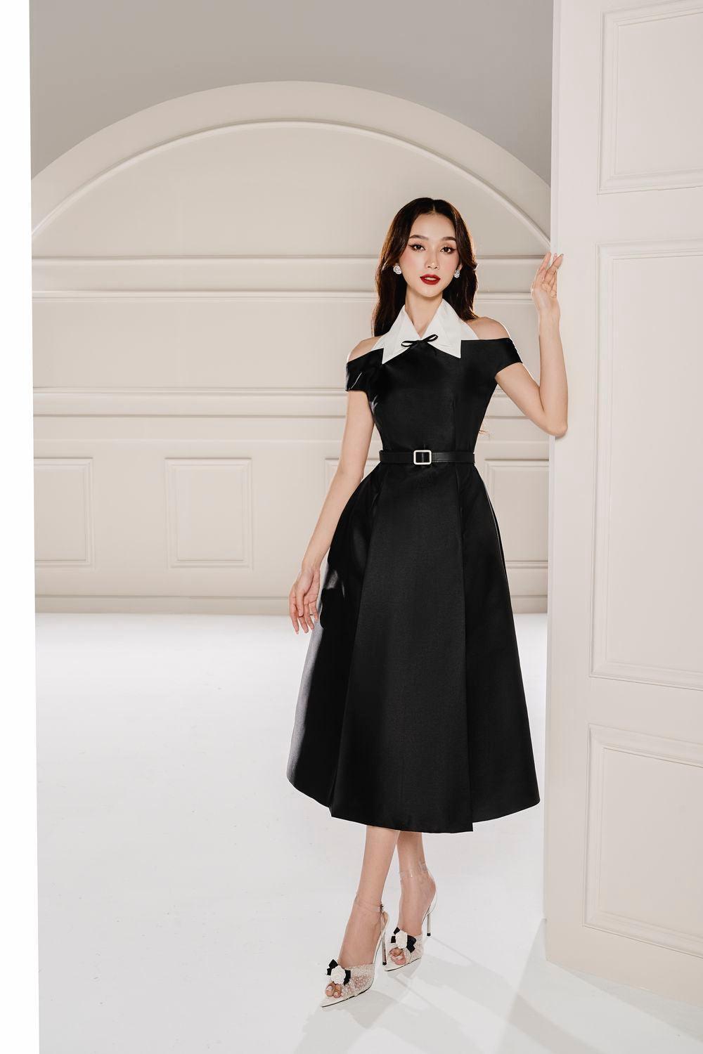 Women's Nemo Fit and Flare Cold Shoulder Sleeved Taffeta Midi Dress S/M/L/Customize Black MEAN BLVD Women's Nemo Fit and Flare Cold Shoulder Sleeved Taffeta Midi Dress S/M/L/Customize Black MEAN BLVD
