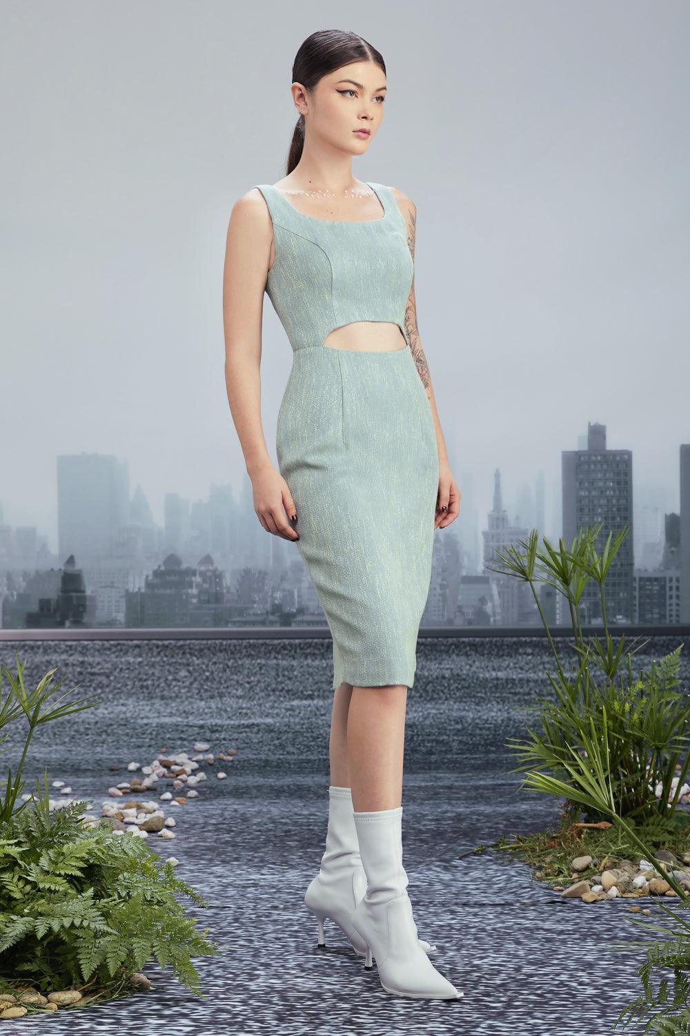 New Vintage Pencil Square Neck Tweed Knee-length Dress - MEAN BLVD