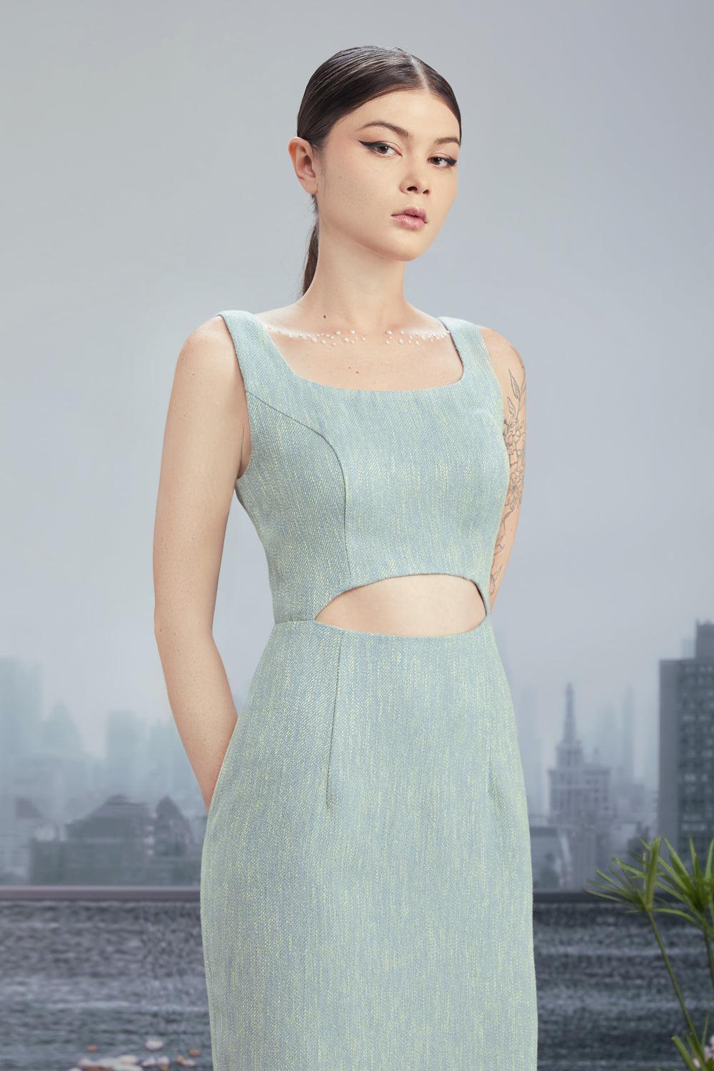 New Vintage Pencil Square Neck Tweed Knee-length Dress - MEAN BLVD
