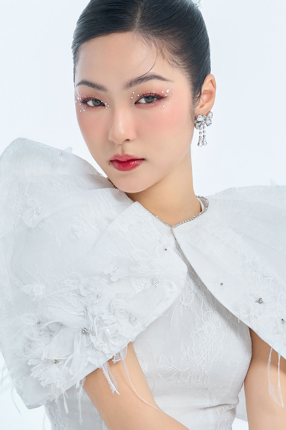 Aphrodite A-line Flower Applique Taffeta Floor Length Ao Dai Set