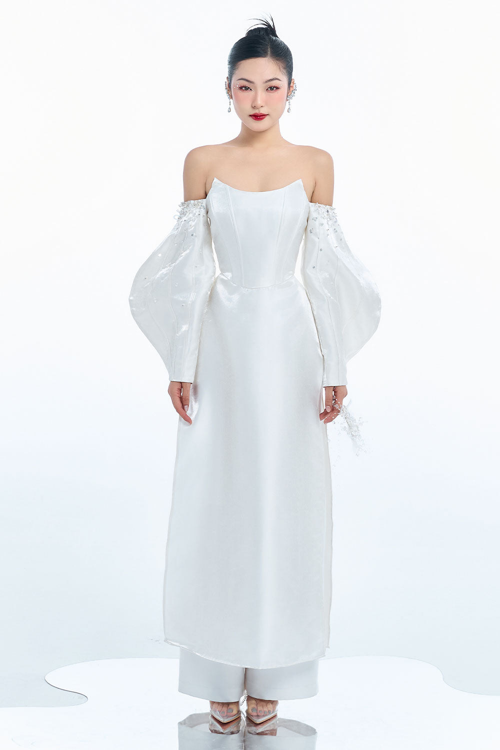 Athena A-line Off-Shoulder Taffeta Floor Length Ao Dai Set