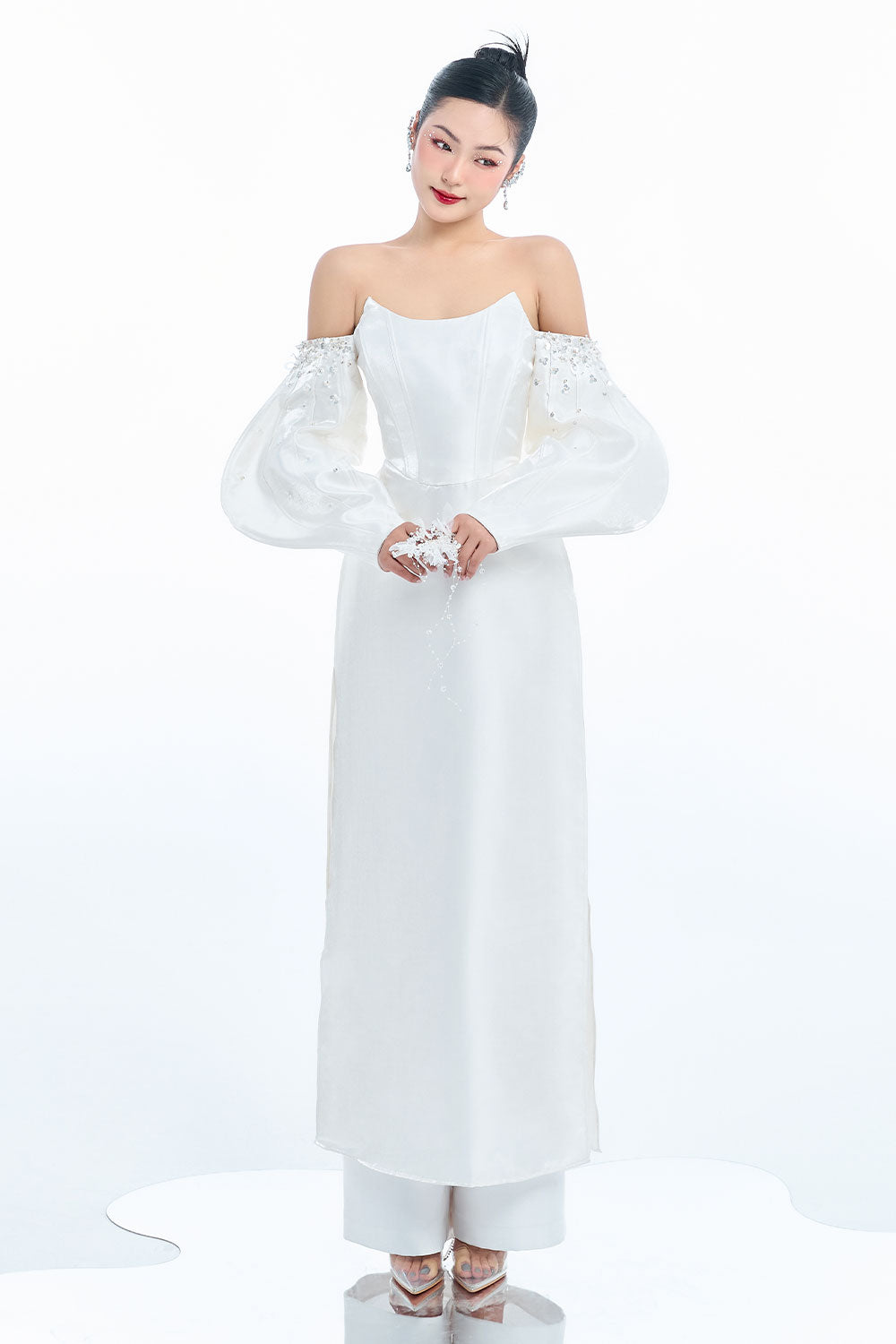 An Straight Wide Leg Taffeta Floor Length Pants