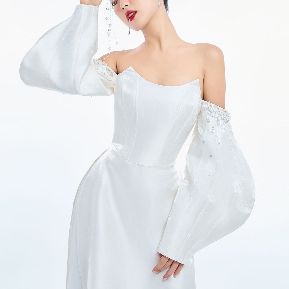 Athena A-line Off-Shoulder Taffeta Floor Length Ao Dai Set