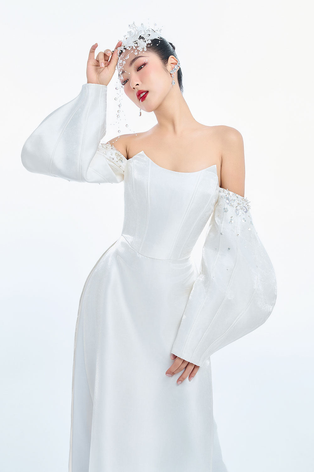 Athena A-line Off-Shoulder Taffeta Floor Length Ao Dai Set