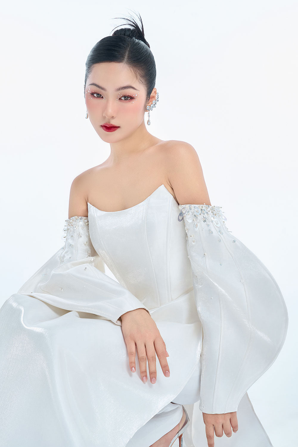 Athena A-line Off-Shoulder Taffeta Floor Length Ao Dai Set
