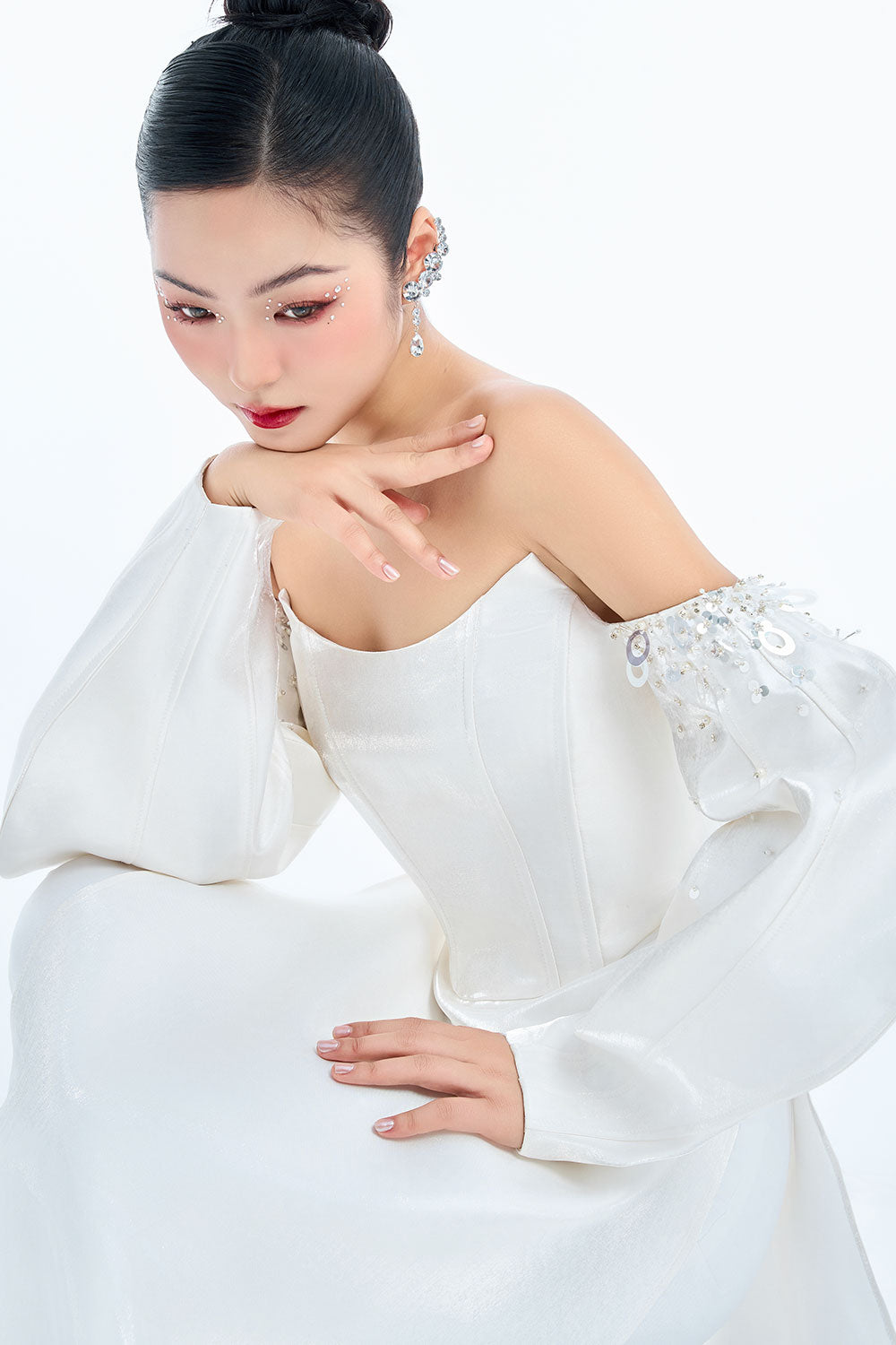 Athena A-line Off-Shoulder Taffeta Floor Length Ao Dai Set