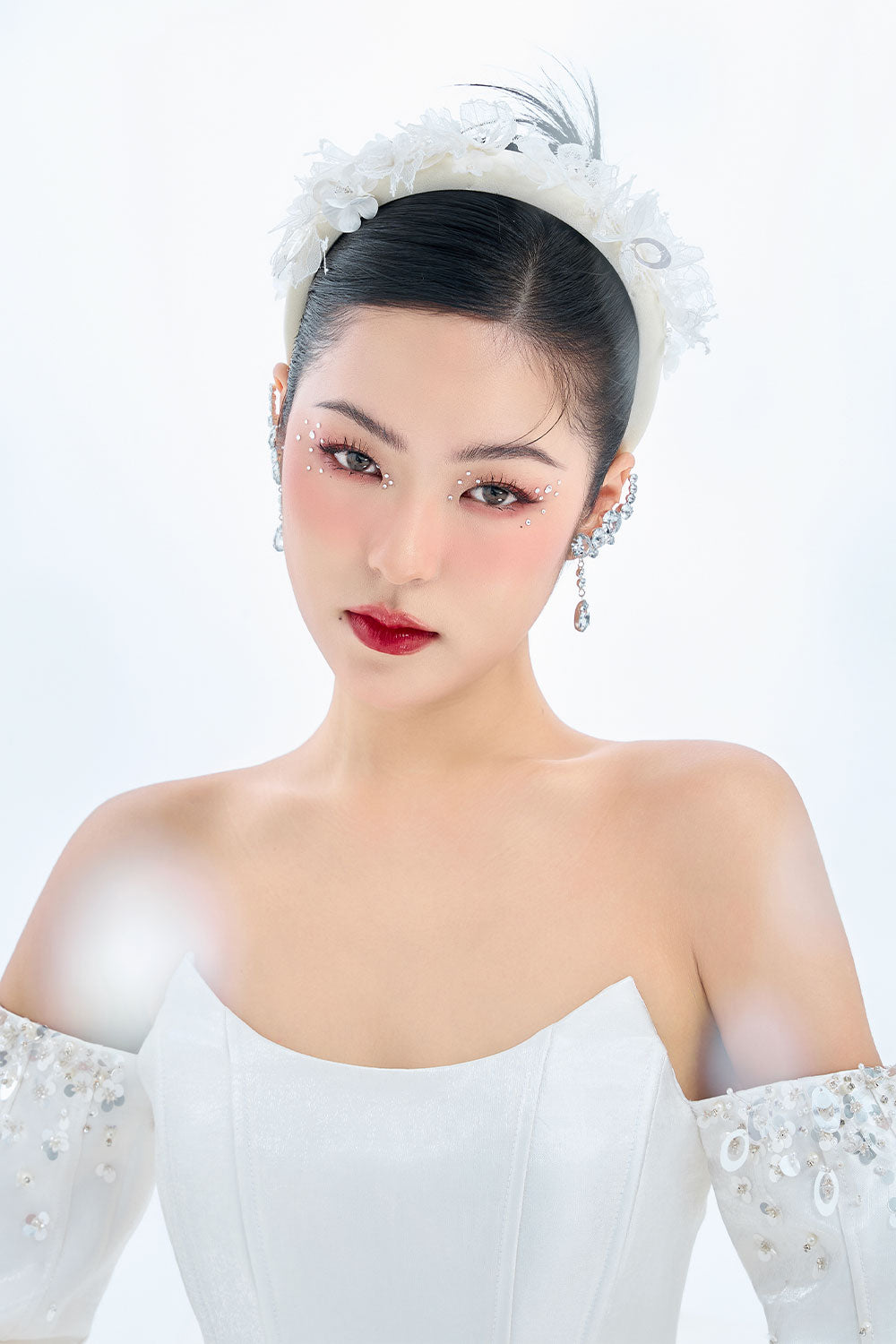 Athena A-line Off-Shoulder Taffeta Floor Length Ao Dai Set