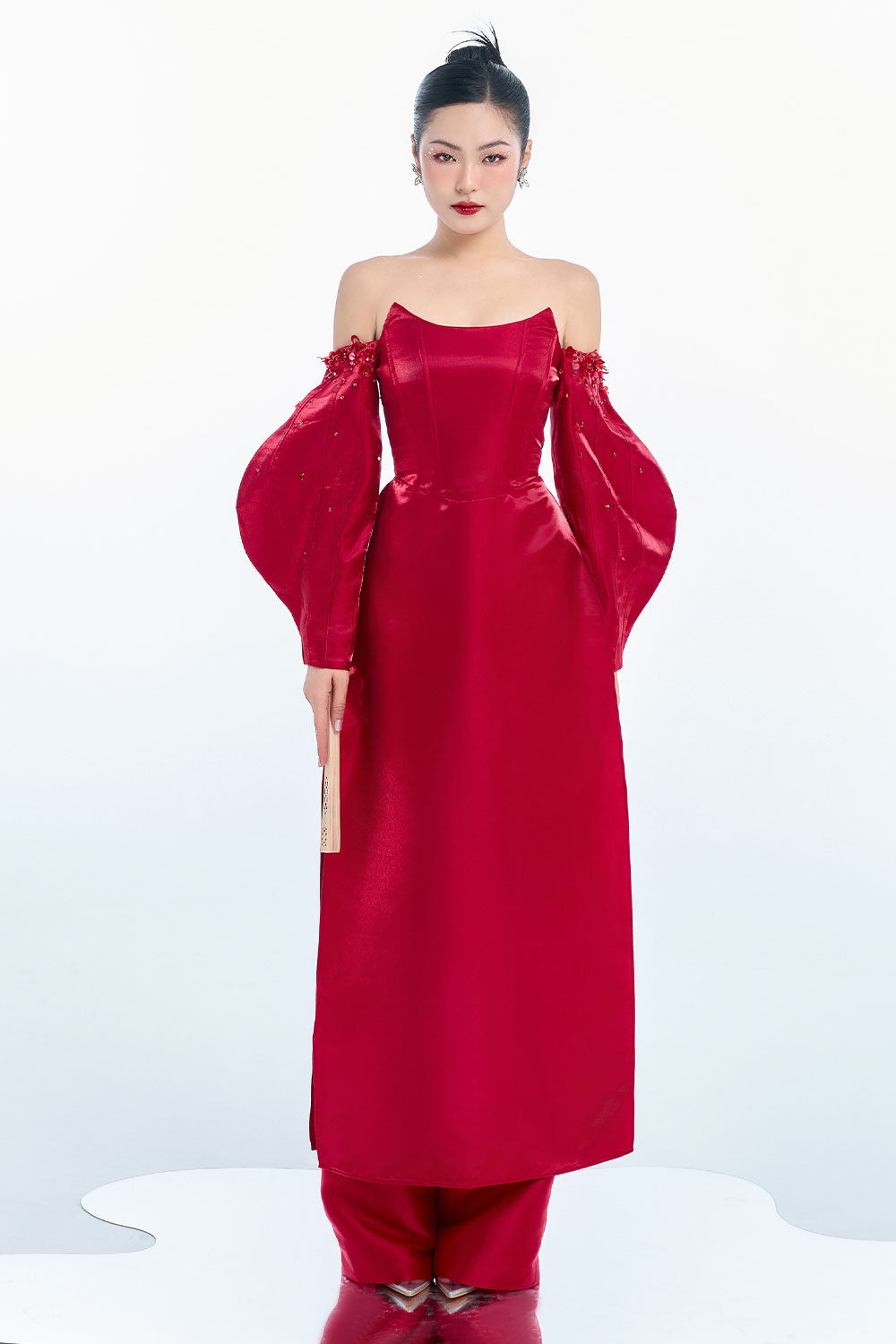 Athena A-line Off-Shoulder Taffeta Floor Length Ao Dai Set