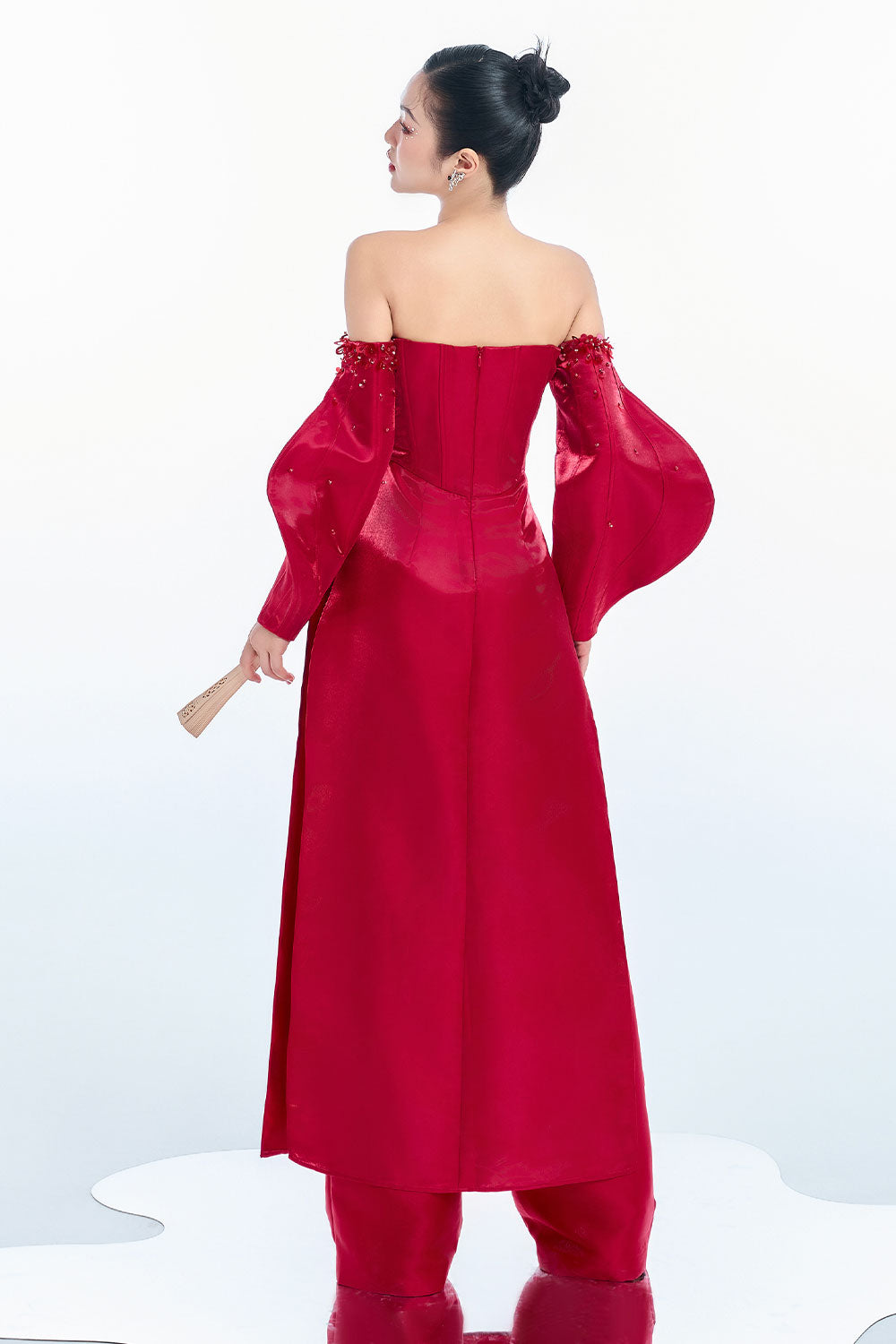 Athena A-line Off-Shoulder Taffeta Floor Length Ao Dai Set