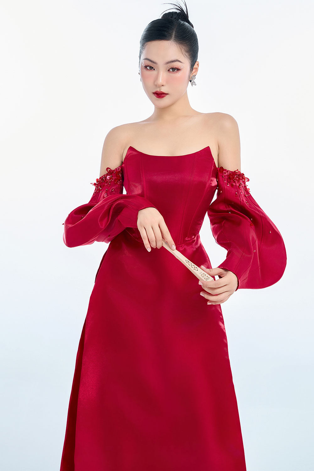 Athena A-line Off-Shoulder Taffeta Floor Length Ao Dai Set