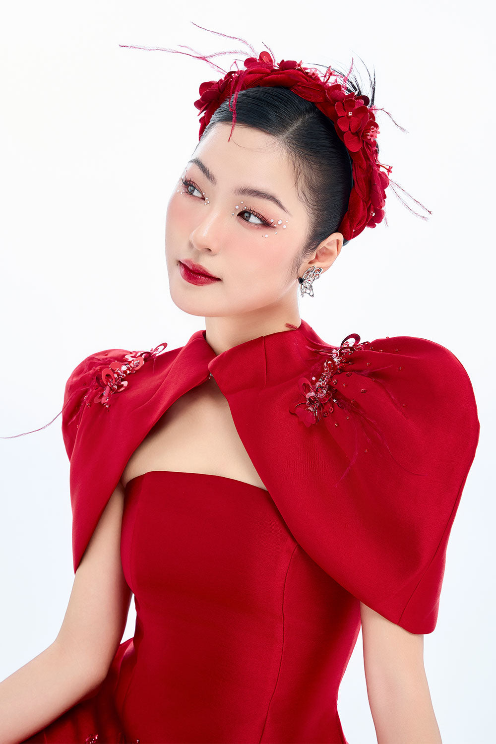 Hestia A-line Cape Shoulder Taffeta Floor Length Ao Dai Set