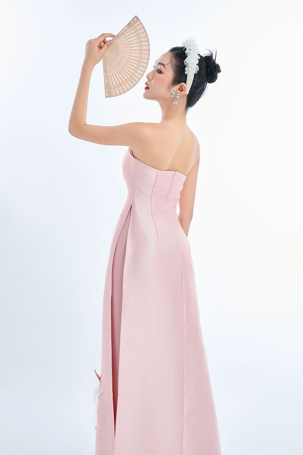 Hestia A-line Cape Shoulder Taffeta Floor Length Ao Dai Set