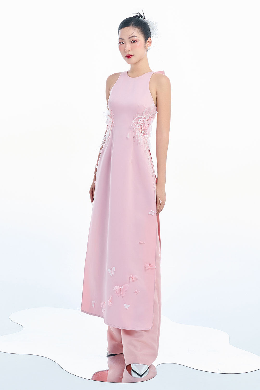 An Straight Wide Leg Taffeta Floor Length Pants