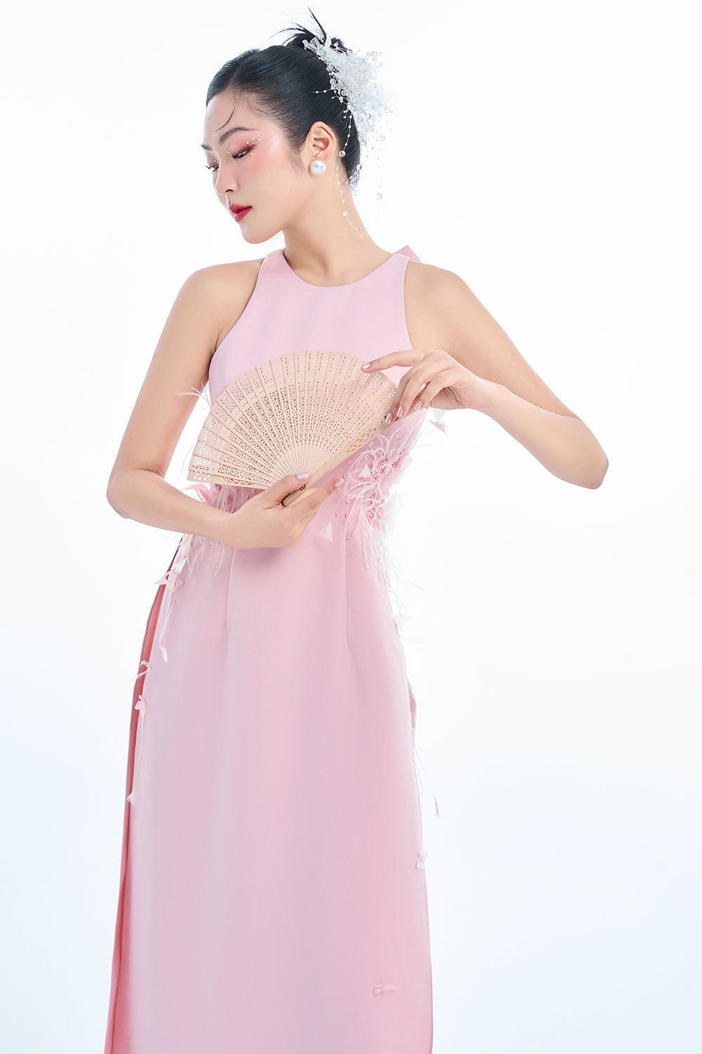 Women's Artemis A-line Sleeveless Taffeta Floor Length Ao Dai Set S/M/L/Customize Pink MEAN BLVD Pink / Customize