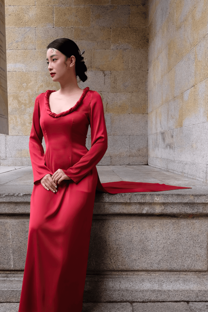 Ngau Phan A-line Long Sleeved Silk Floor Length Ao Dai - MEAN BLVD