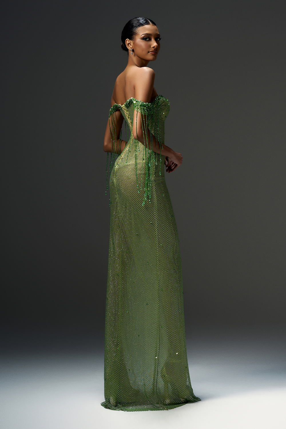 Cillian Sheath Off-Shoulder Mesh Floor Length Dress