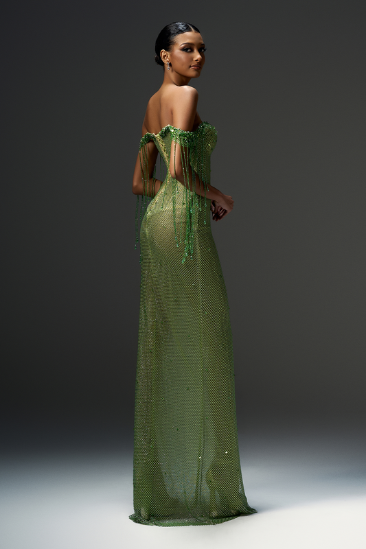 Cillian Sheath Off-Shoulder Mesh Floor Length Dress