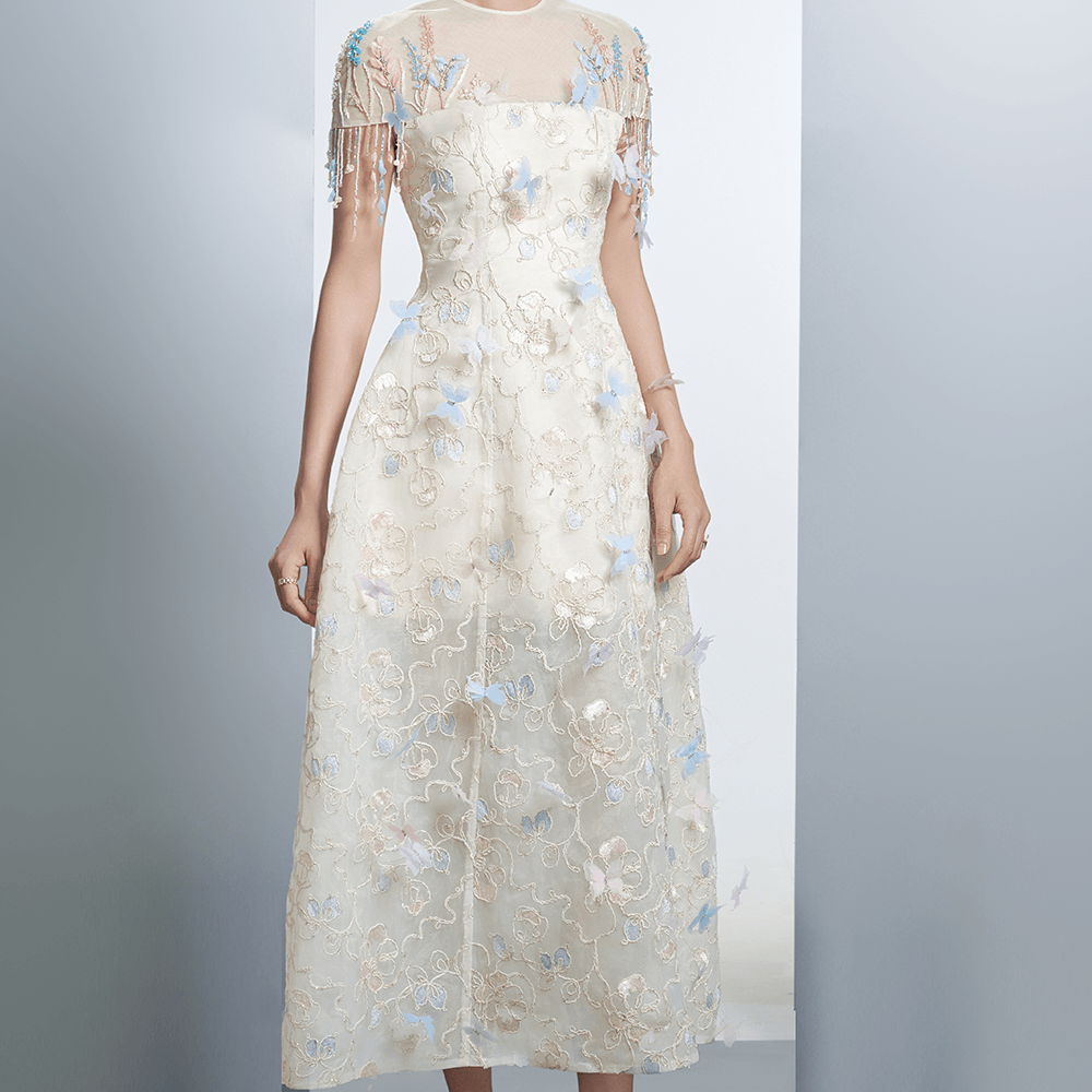 Vivienne A-line Floral Polyester Midi Dress