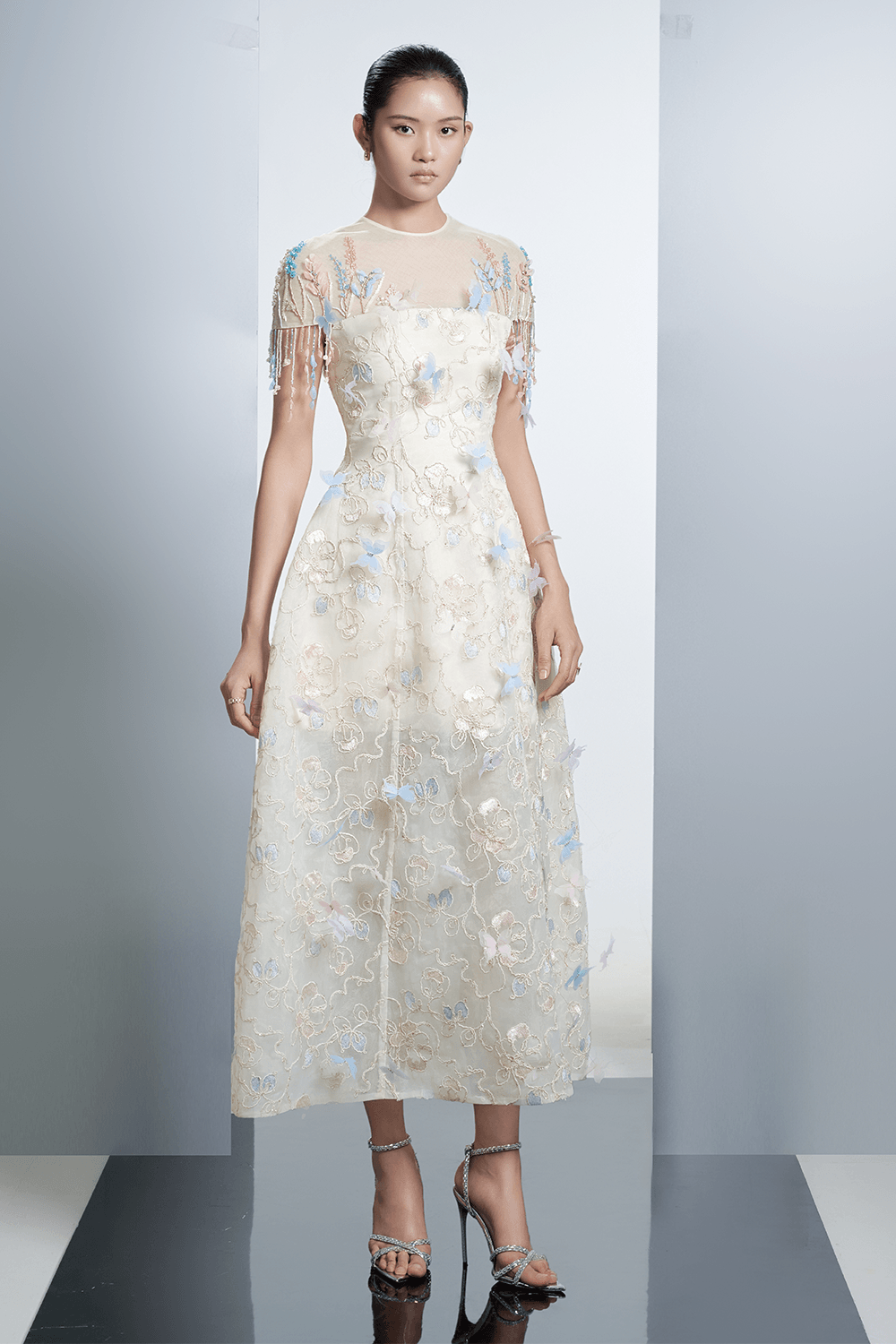 midi dress xxs Women's Vivienne A-line Floral Polyester Midi Dress XXS/XS/S/M/L/XL/XXL/3XL/Customize White MEAN BLVD White / XXL
