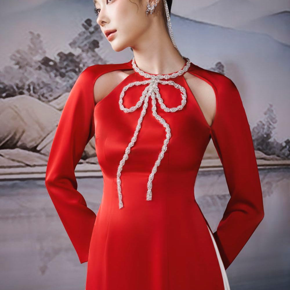 Ngoc Tran A-line Cut-Out Silk Satin Ankle Length Set - MEAN BLVD