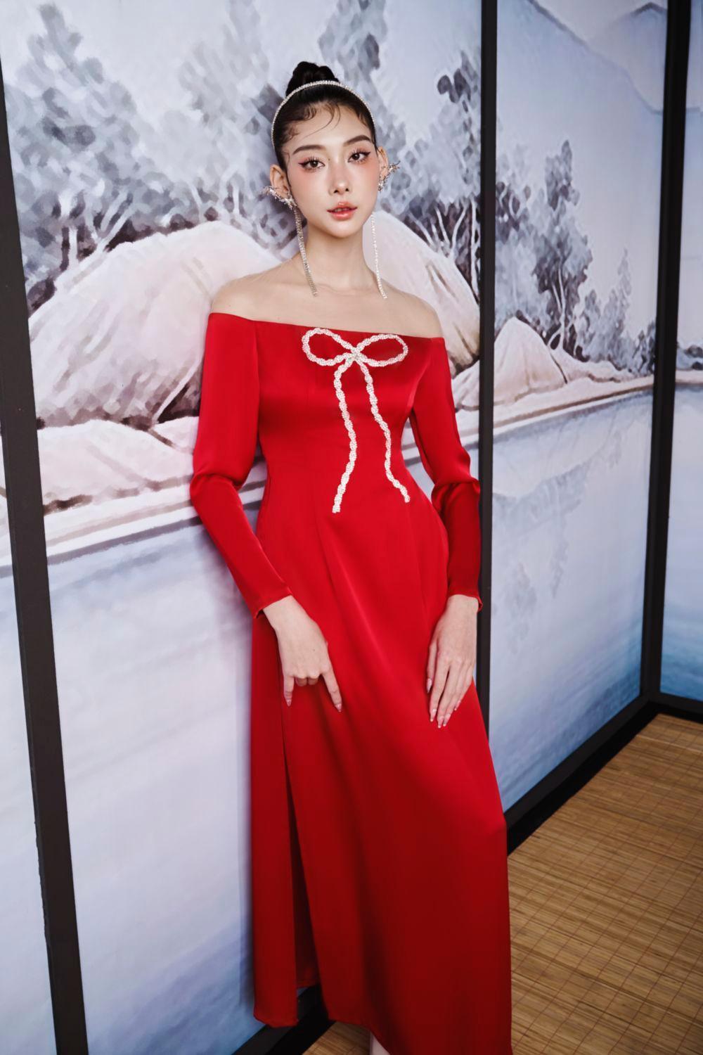 Ngoc Tran A-line Stone Silk Satin Ankle Length Ao Dai - MEAN BLVD