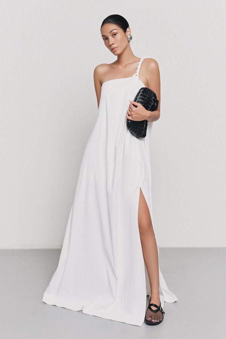 Nguyet Flared One Shoulder Poplin Floor Length Dress - MEAN BLVD