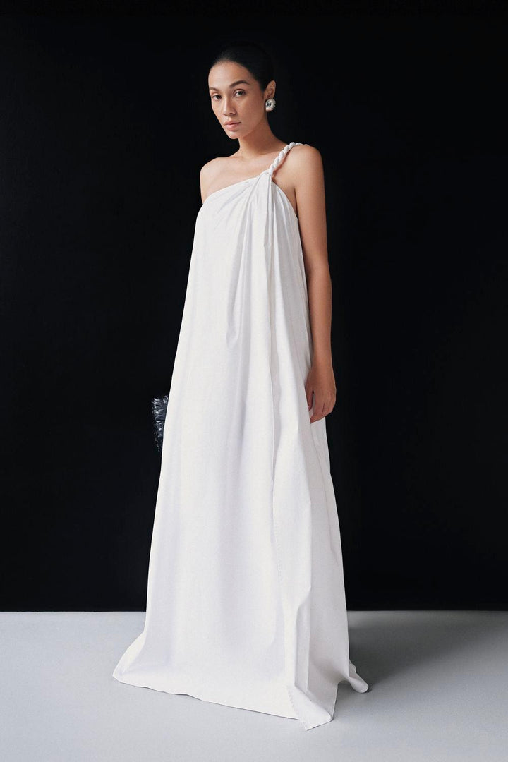 Nguyet Flared One Shoulder Poplin Floor Length Dress - MEAN BLVD