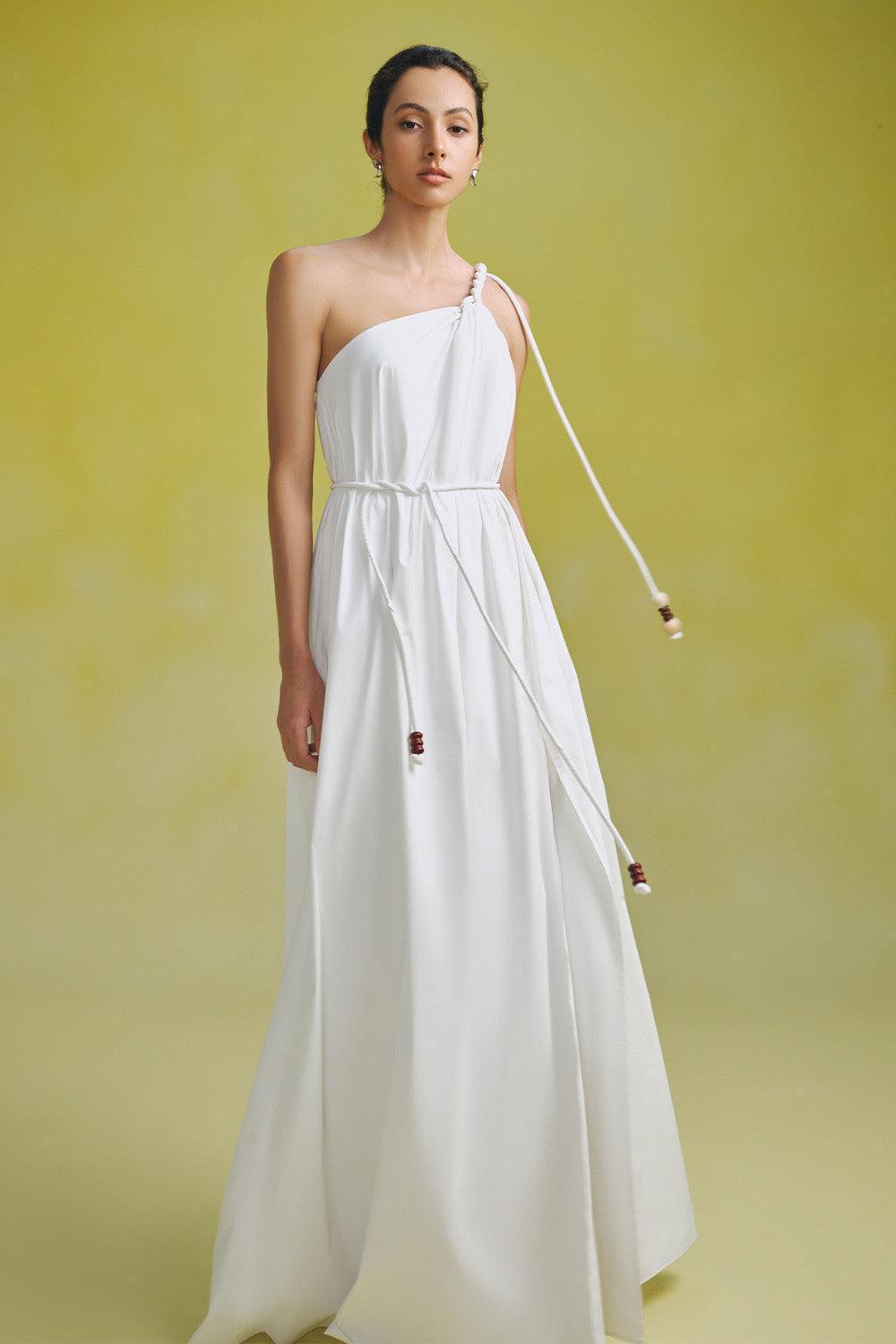 Nguyet Flared One Shoulder Poplin Floor Length Dress - MEAN BLVD