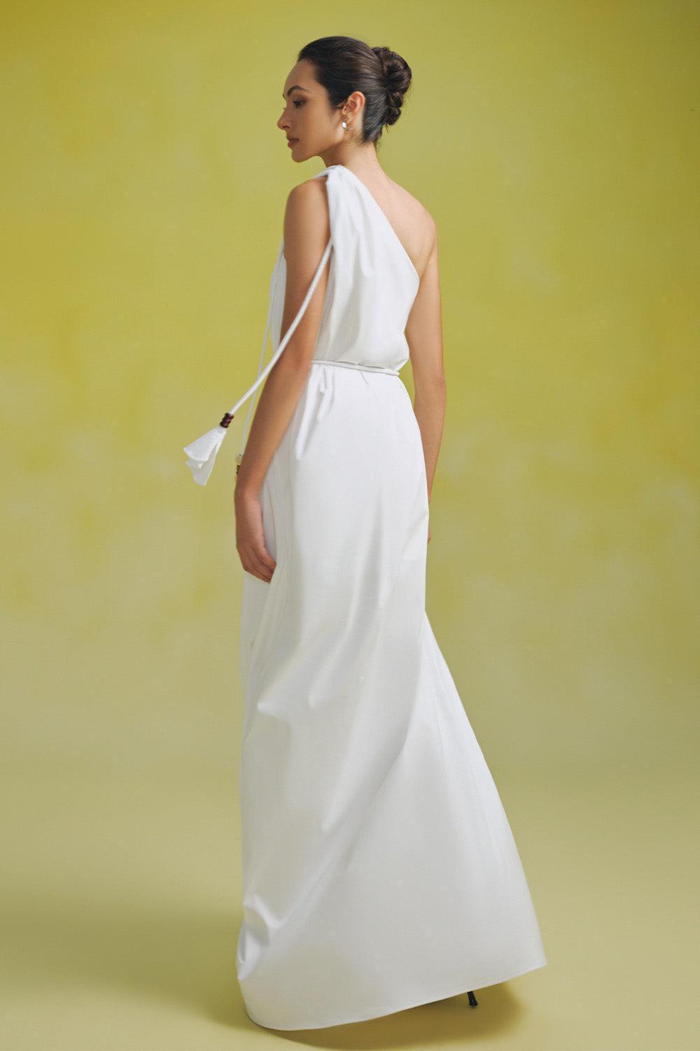 Nguyet Flared One Shoulder Poplin Floor Length Dress - MEAN BLVD