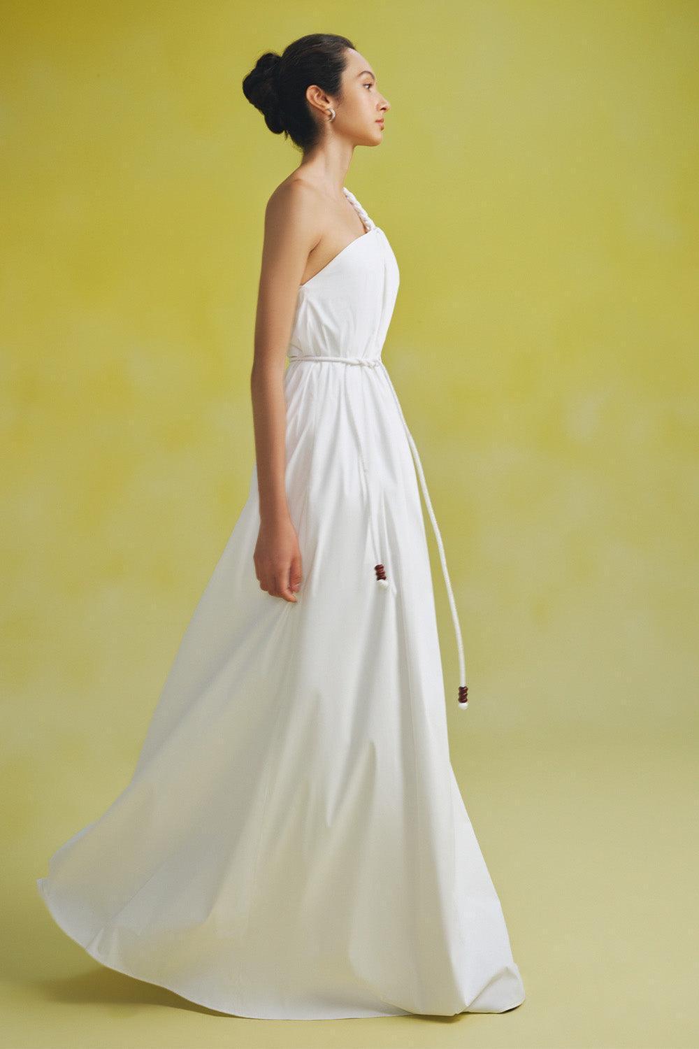 Nguyet Flared One Shoulder Poplin Floor Length Dress - MEAN BLVD