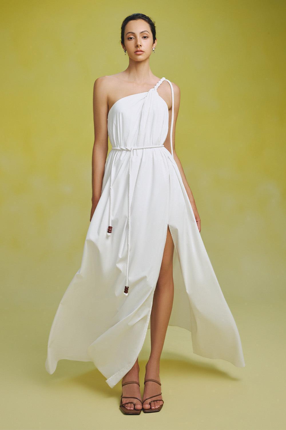 Nguyet Flared One Shoulder Poplin Floor Length Dress - MEAN BLVD