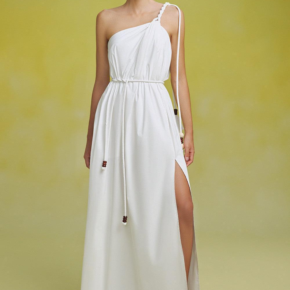 Nguyet Flared One Shoulder Poplin Floor Length Dress - MEAN BLVD