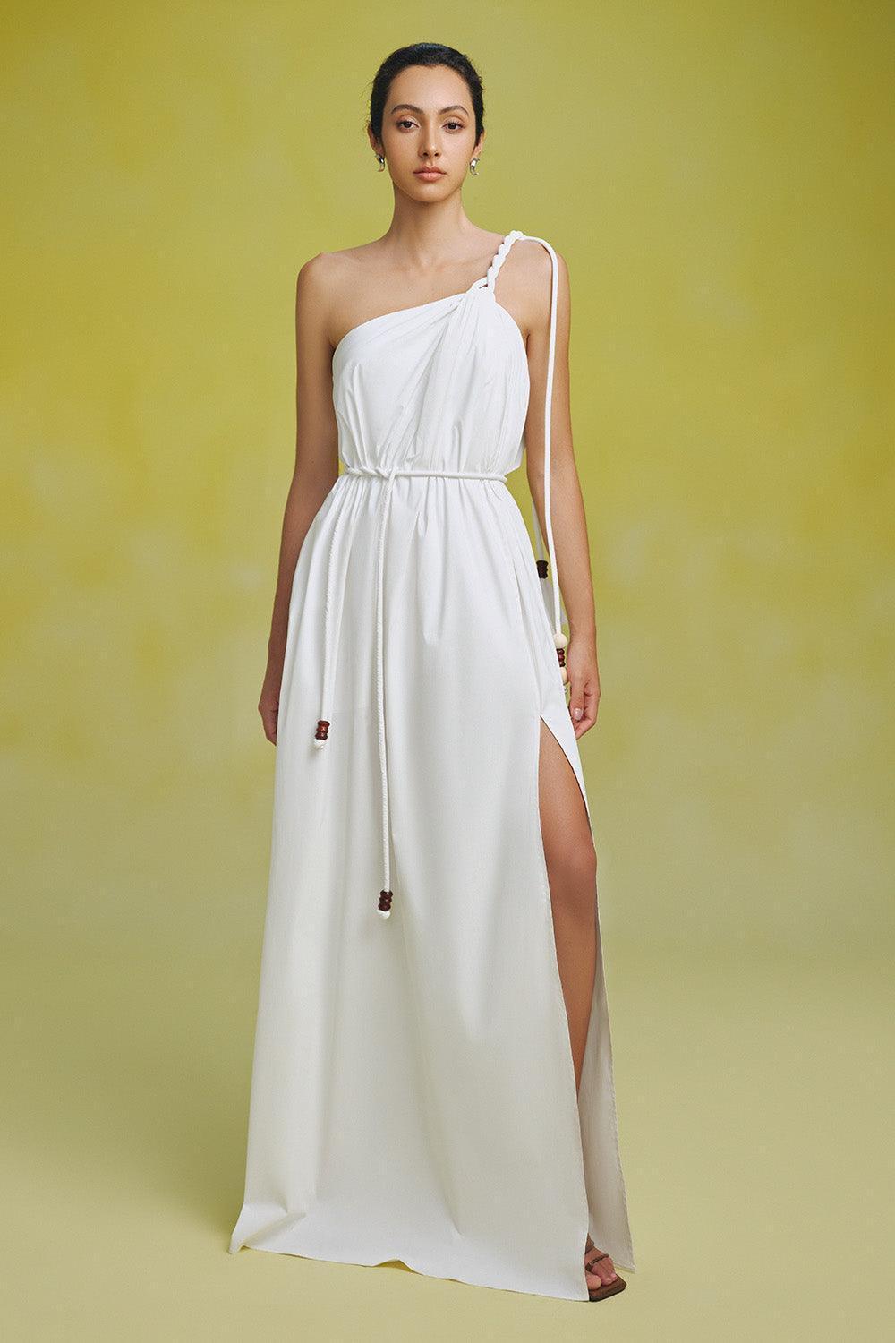 Nguyet Flared One Shoulder Poplin Floor Length Dress - MEAN BLVD