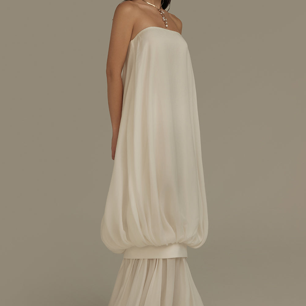 Mirth Drop Waist Straight Across Neck Organza Maxi Dress