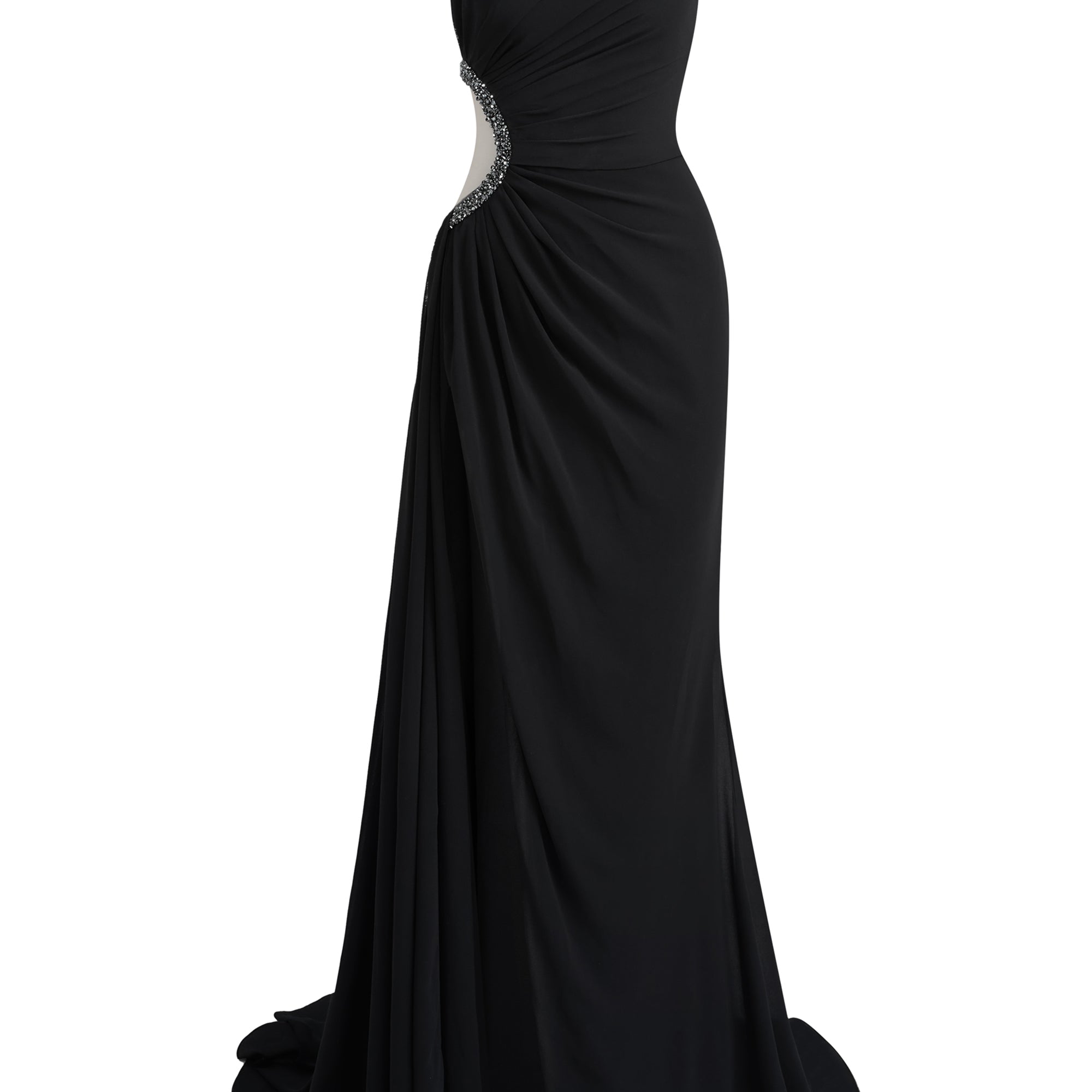 Obsidian One Shoulder Rhinestone Maxi Dress