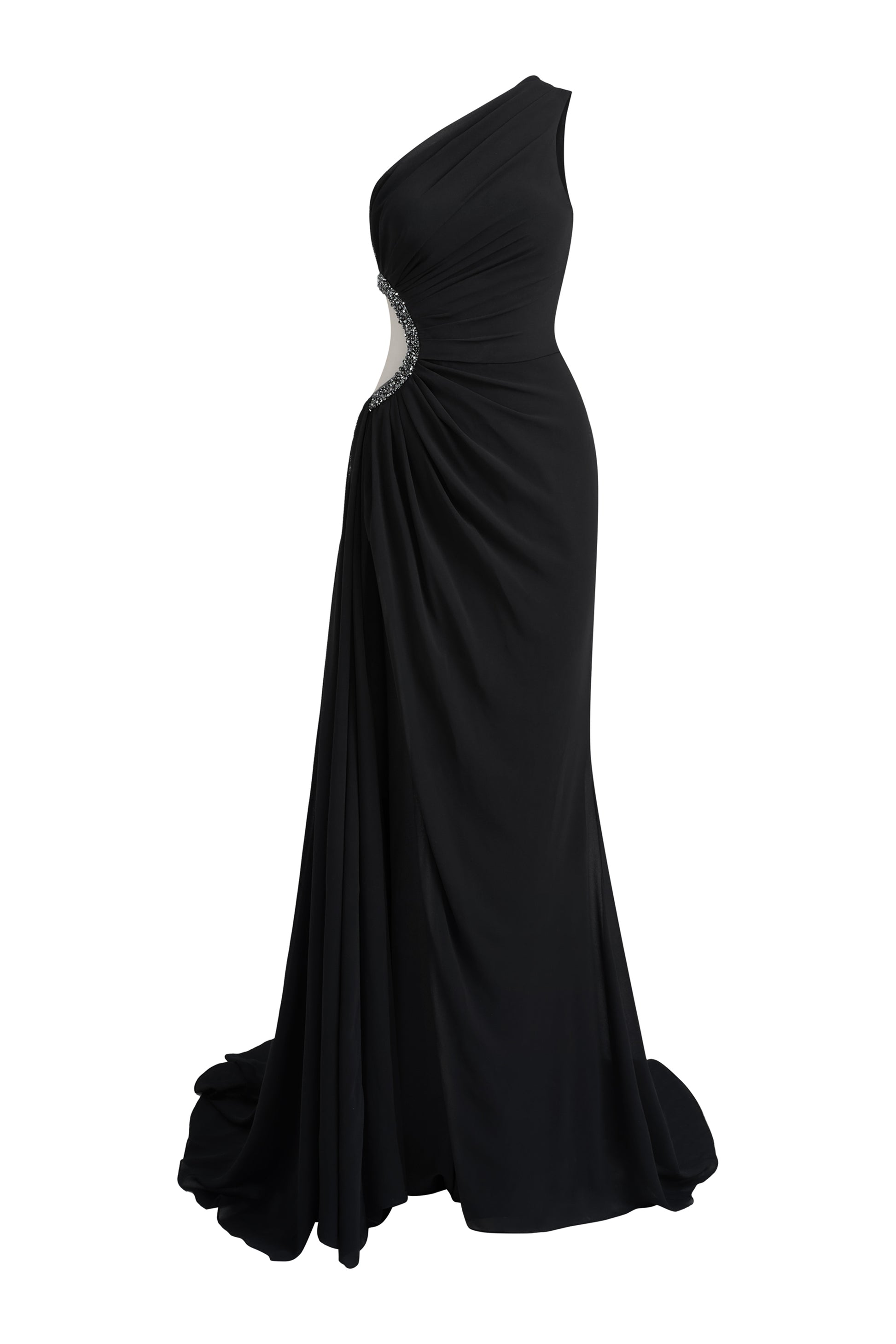 Obsidian One Shoulder Rhinestone Maxi Dress