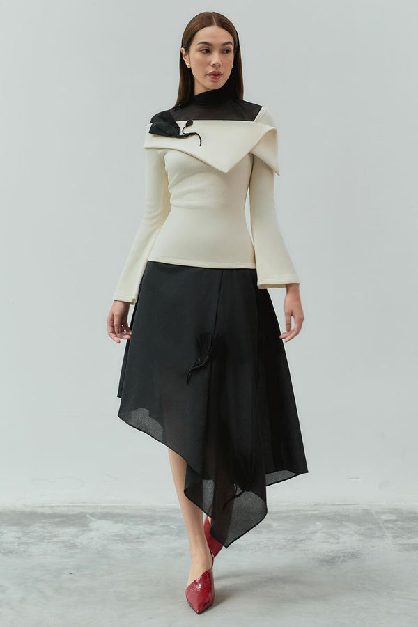 Nhan Asymmetric High Waist Cotton Lawn Midi Skirt - MEAN BLVD