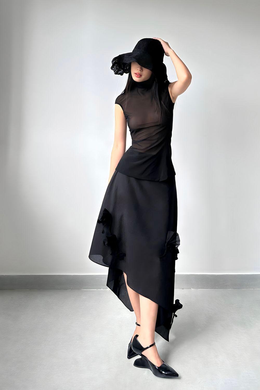 Nhan Asymmetric High Waist Cotton Lawn Midi Skirt - MEAN BLVD