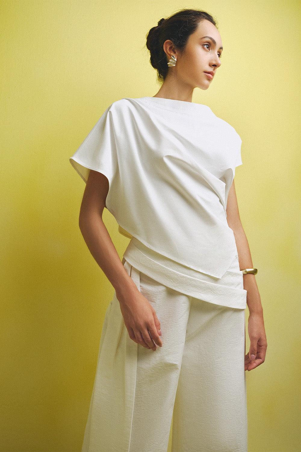 Nhat Asymmetric Pleated Poplin Top - MEAN BLVD