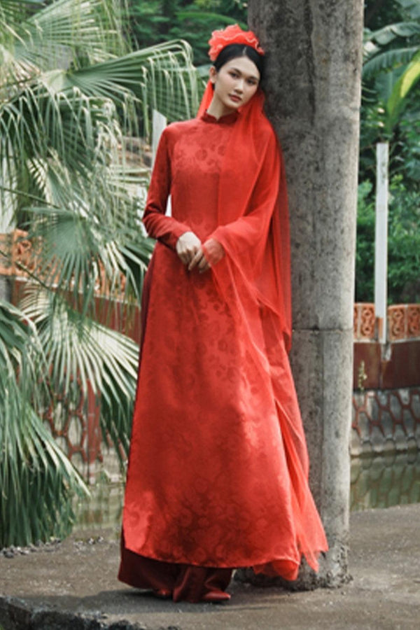 Nhu Chau A-line Mandarin Neck Mulberry Silk Floor Length Ao Dai - MEAN BLVD