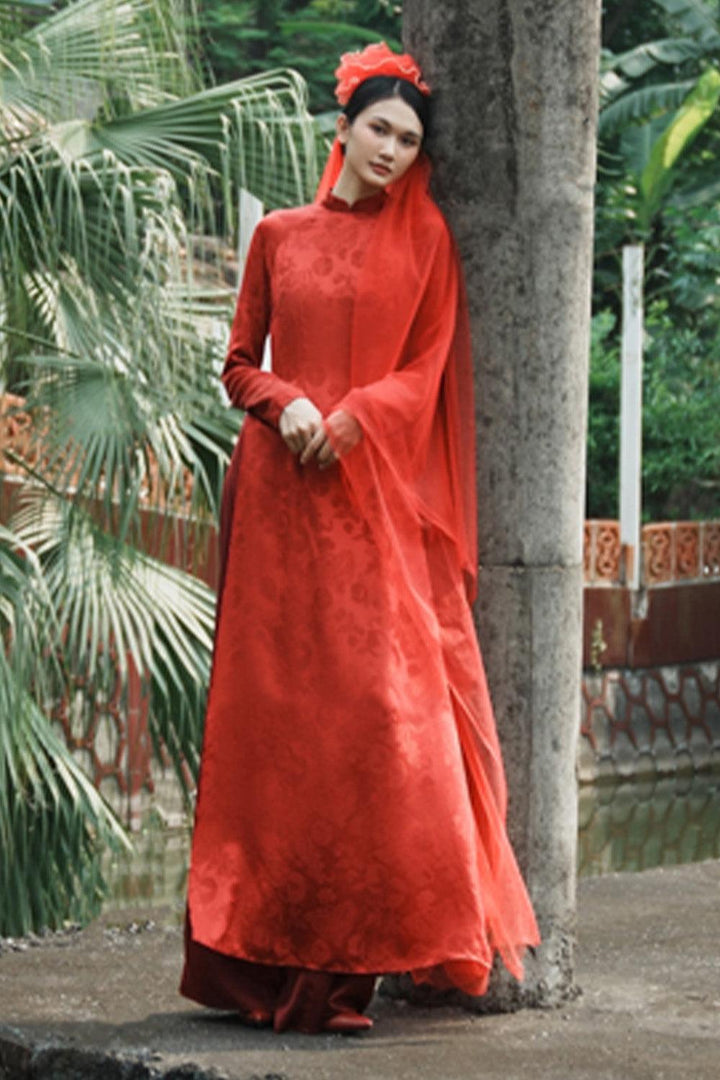 Nhu Chau A-line Mandarin Neck Mulberry Silk Floor Length Ao Dai - MEAN BLVD