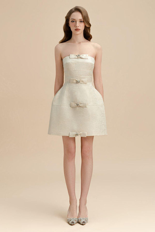 Niamh Pegged Straight Across Neck Jacquard Mini Dress - MEAN BLVD