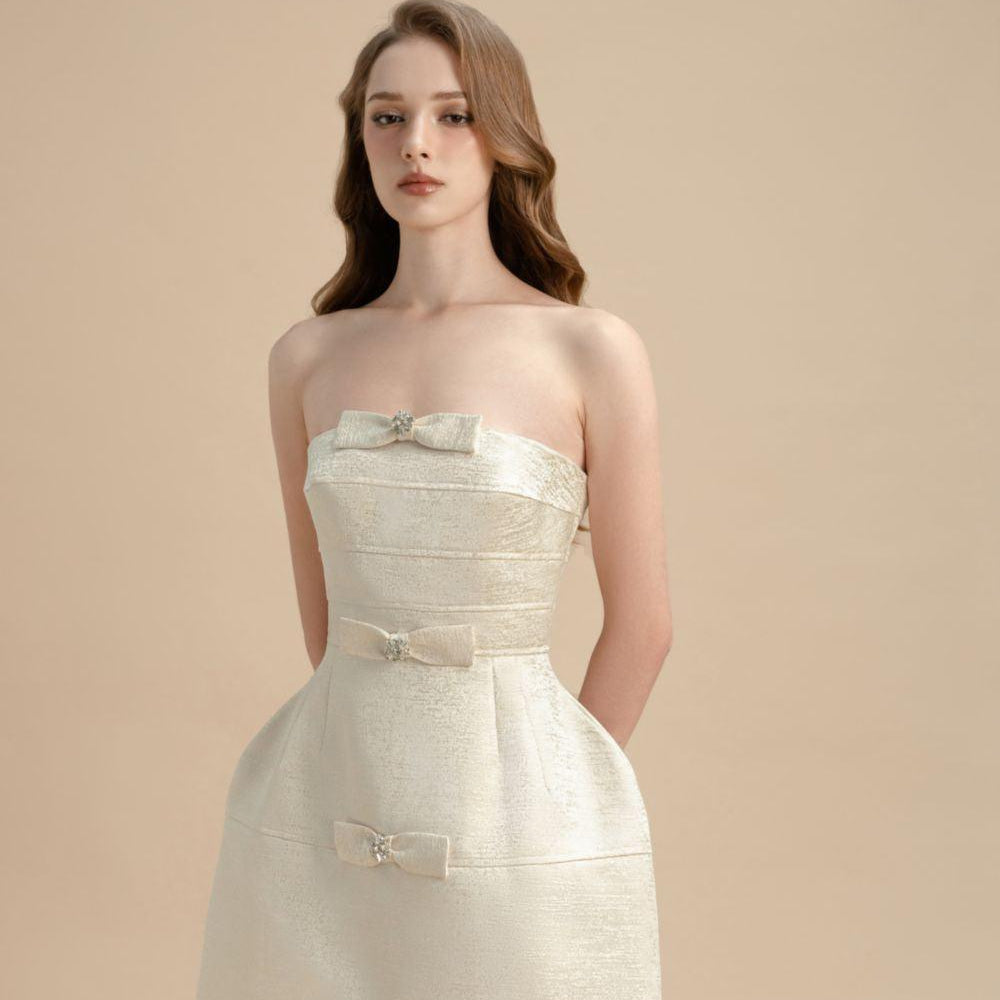 Niamh Pegged Straight Across Neck Jacquard Mini Dress - MEAN BLVD