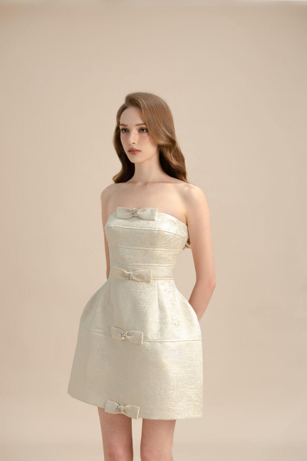 Niamh Pegged Straight Across Neck Jacquard Mini Dress - MEAN BLVD