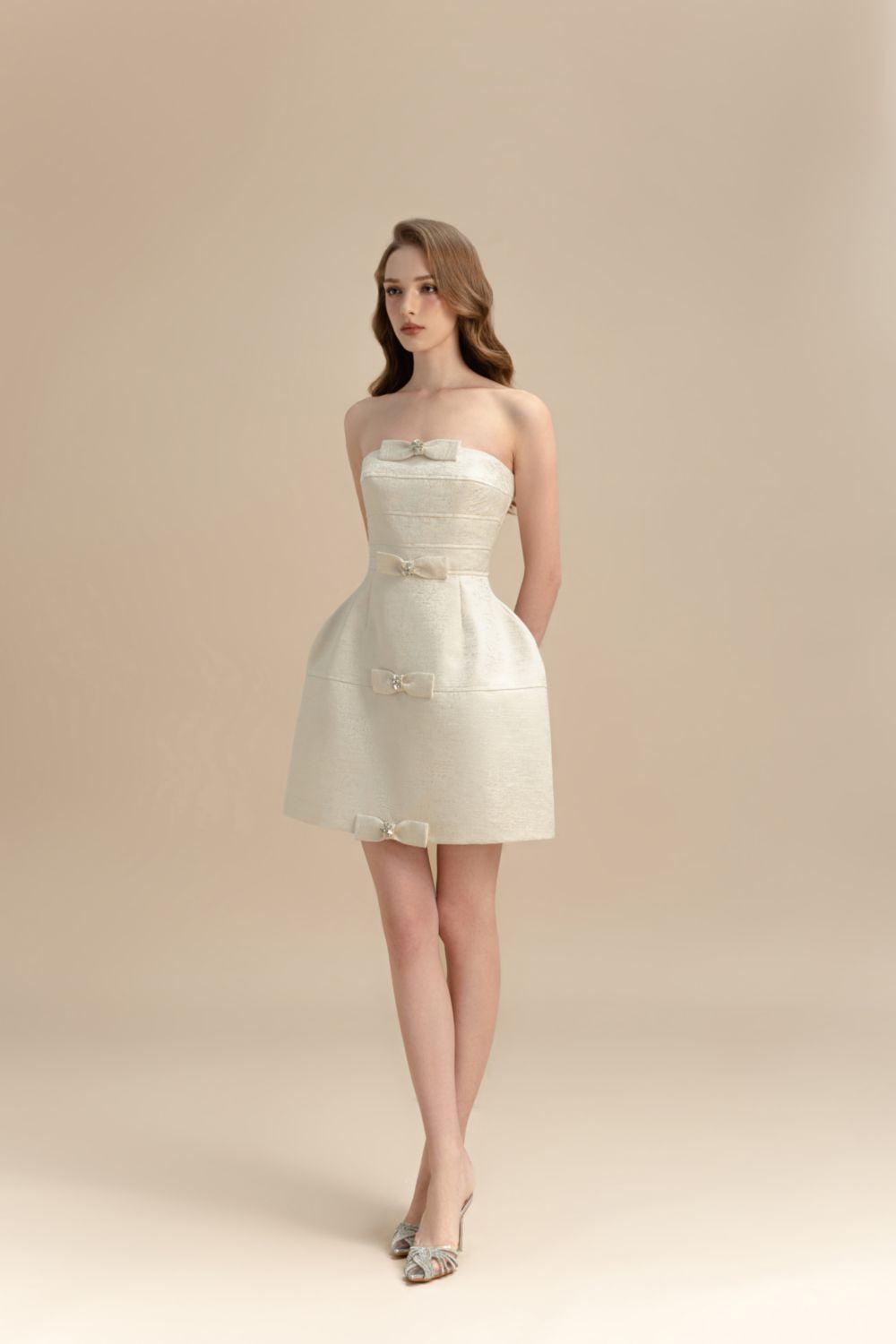 Niamh Pegged Straight Across Neck Jacquard Mini Dress - MEAN BLVD