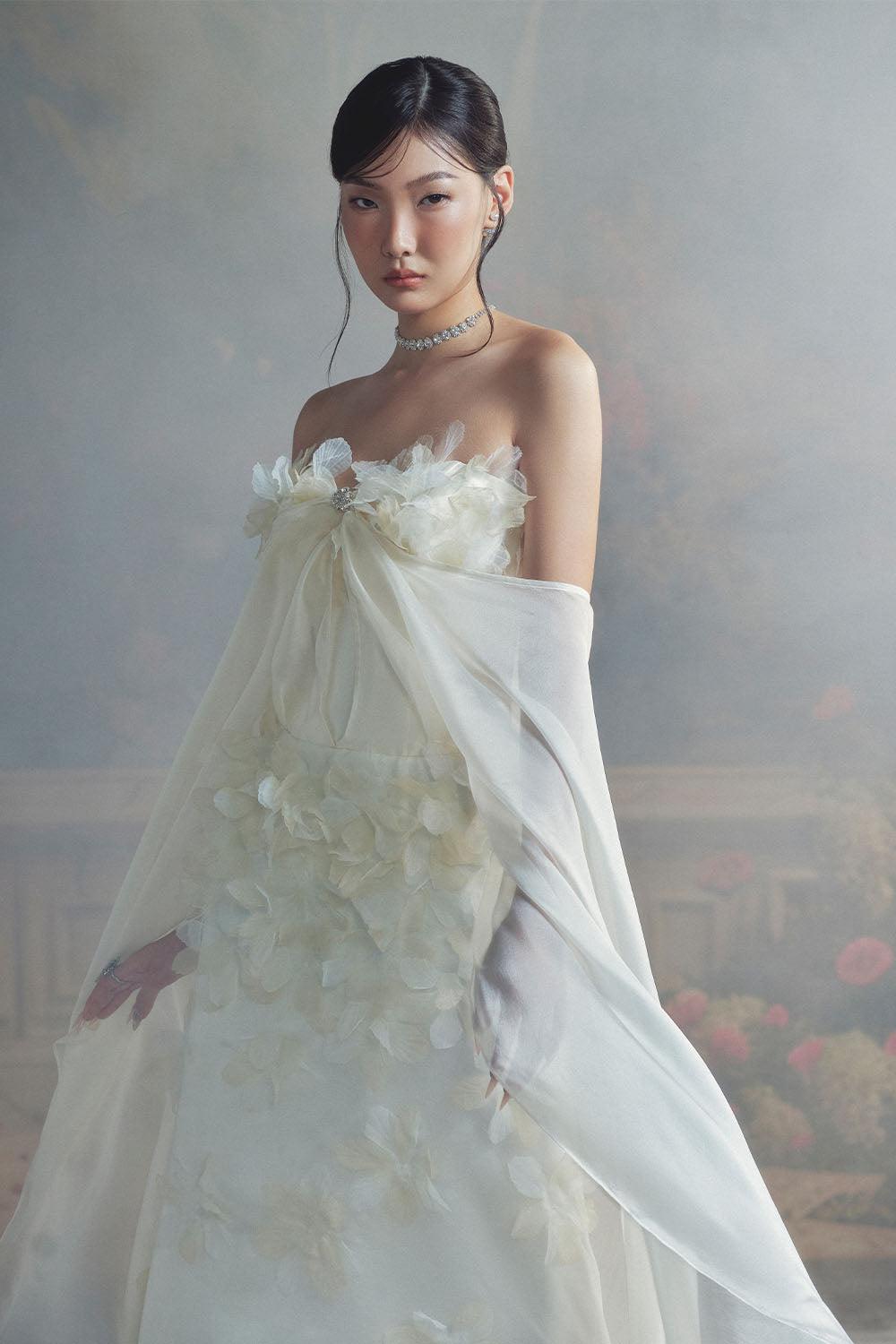 Nicolette A-line Cape Sleeved Chiffon Floor Length Dress - MEAN BLVD