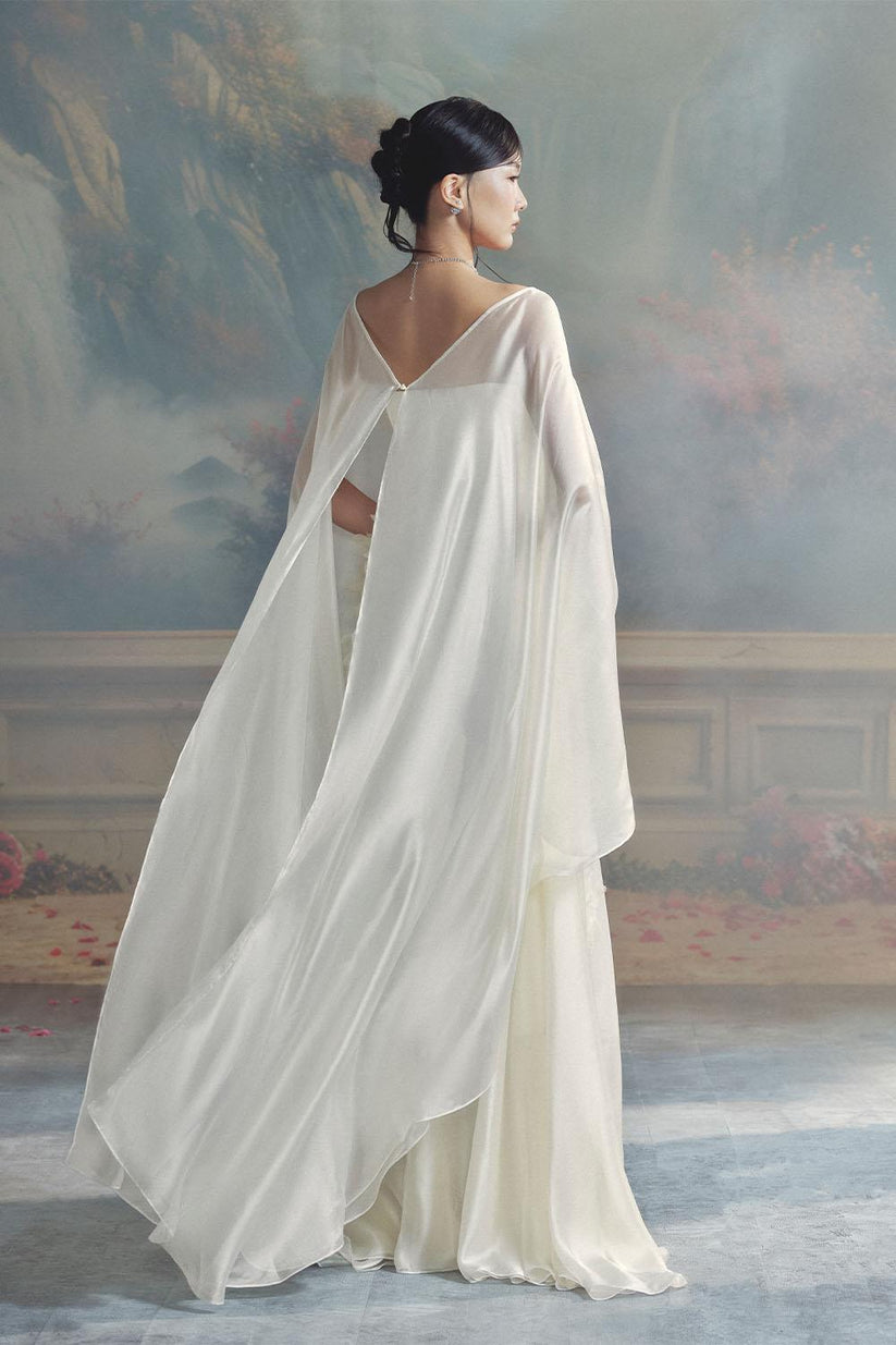 Cap Sleeve Pleated A-Line Chiffon Long Dress Spa