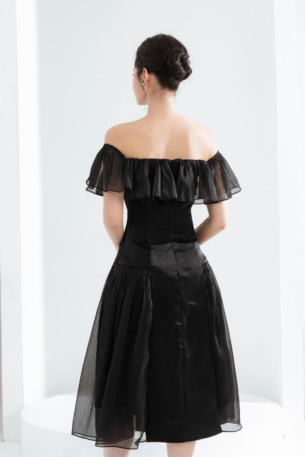 Nikita A-line Square Neck Chiffon Midi Dress - MEAN BLVD