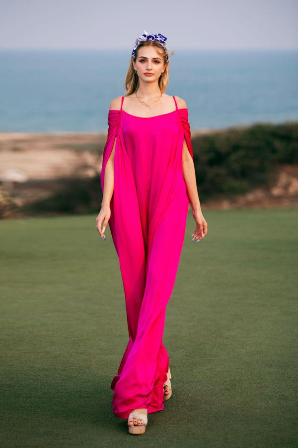 Nina Straight Slit Sleeved Latin Silk Maxi Dress - MEAN BLVD